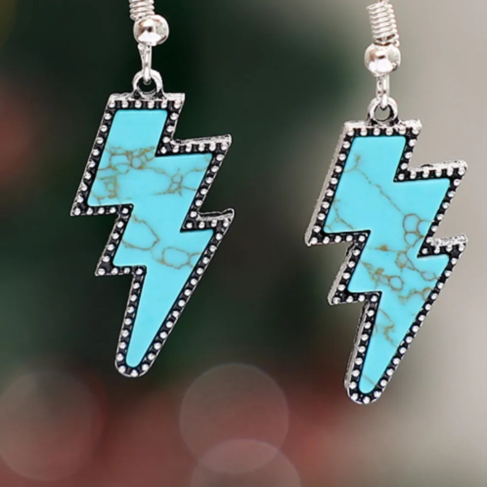 Artificial turquoise lightning bolt dangle earrings silver-plated alloy lightweight jewelry