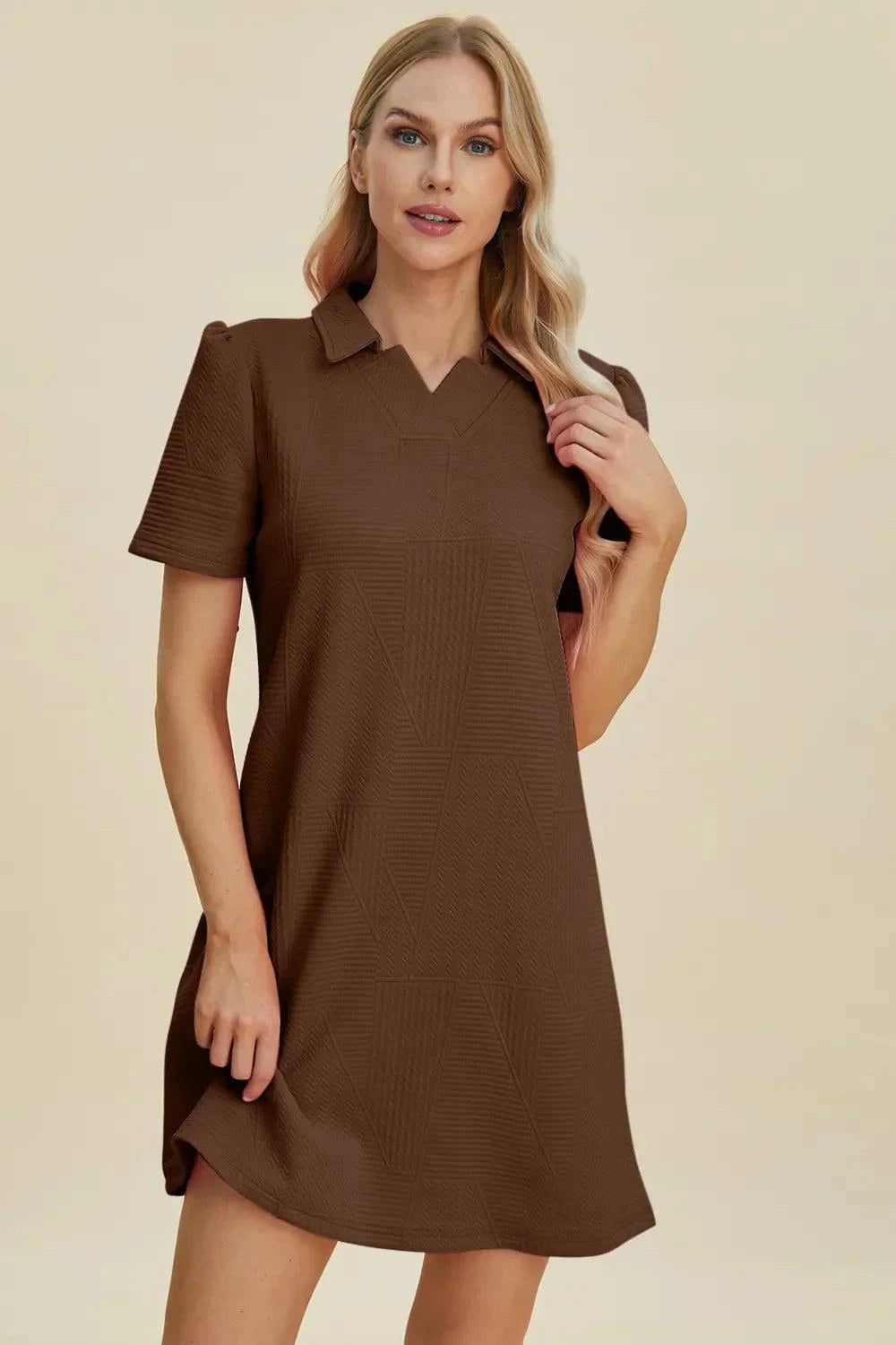 Short Sleeve Texture Dress - Double Take Full Size Fashion - Redemption By Ashley North