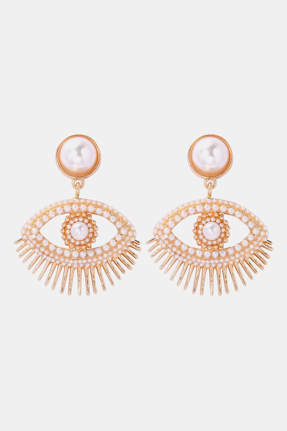 Evil eye shaped rhinestone dangle earrings with synthetic pearls and zinc alloy in modern style