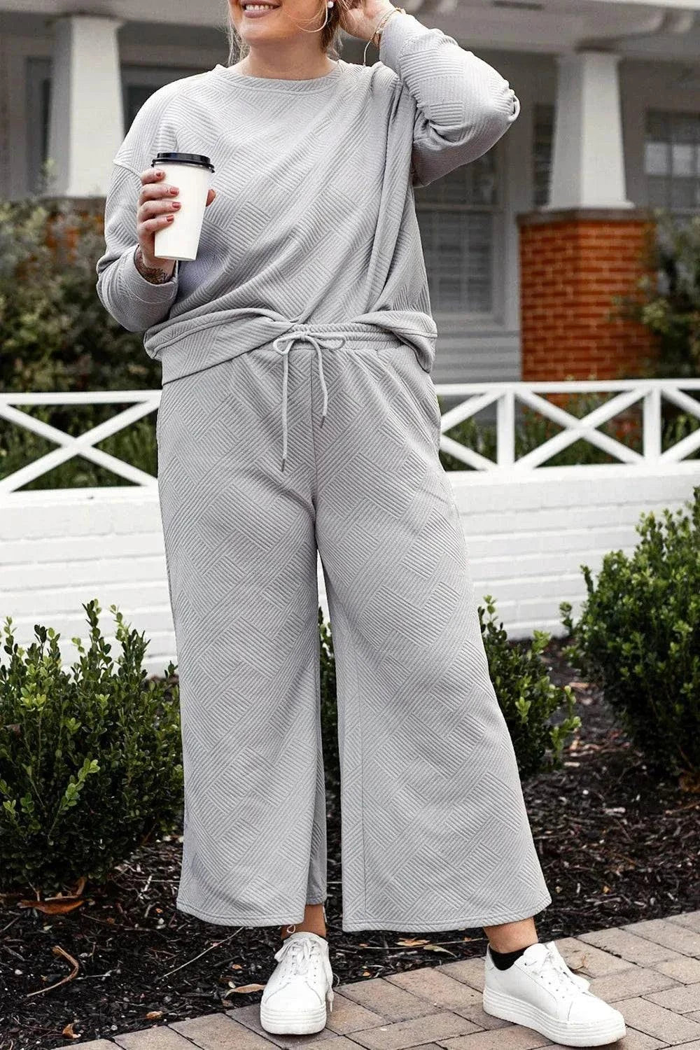 Textured Long Sleeve Set and Pants with Drawstring - Double Take Collection - Redemption By Ashley North