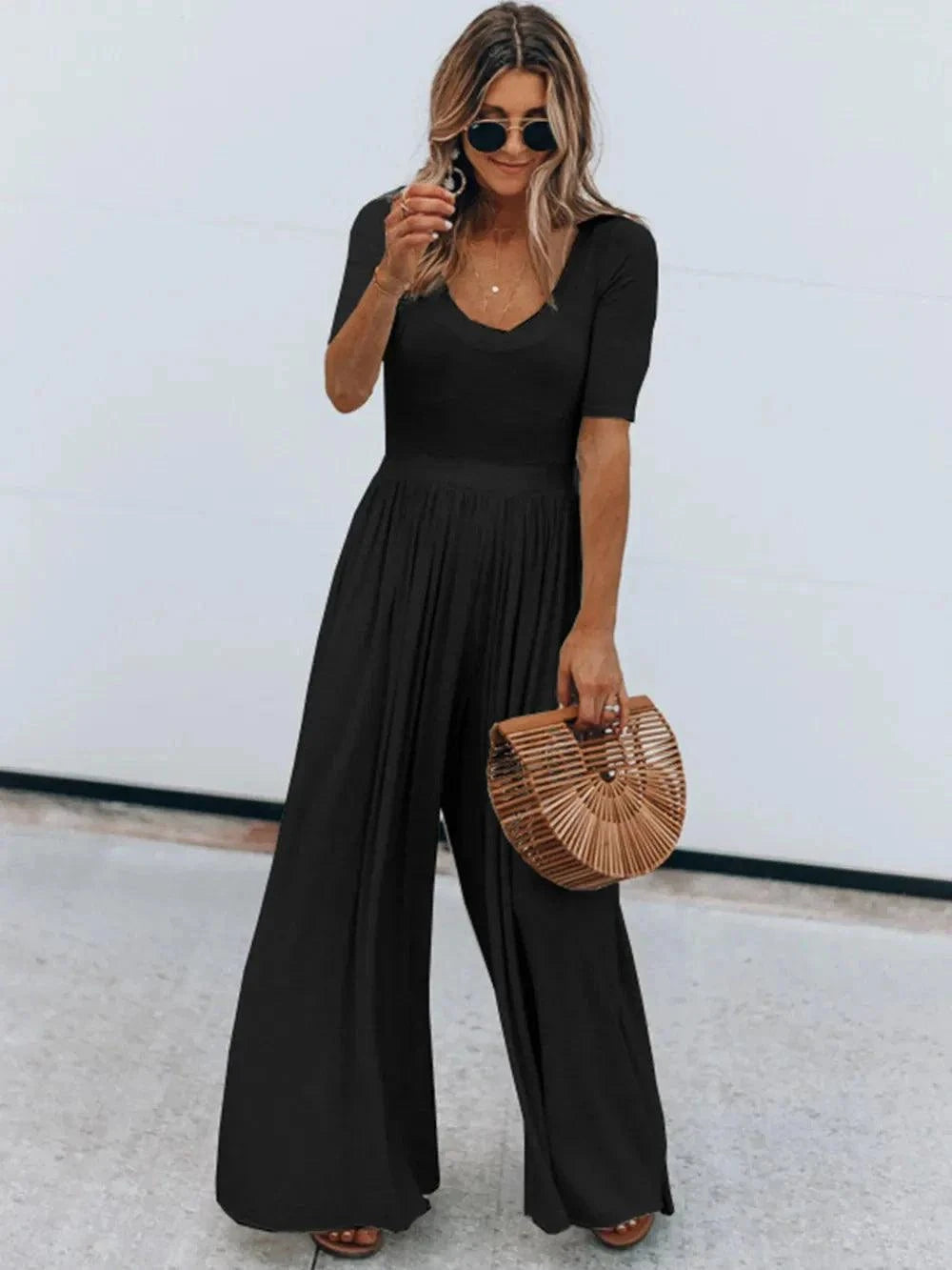 Scoop Neck Jumpsuit - Short Sleeve Stylish Women's Outfit - Redemption By Ashley North