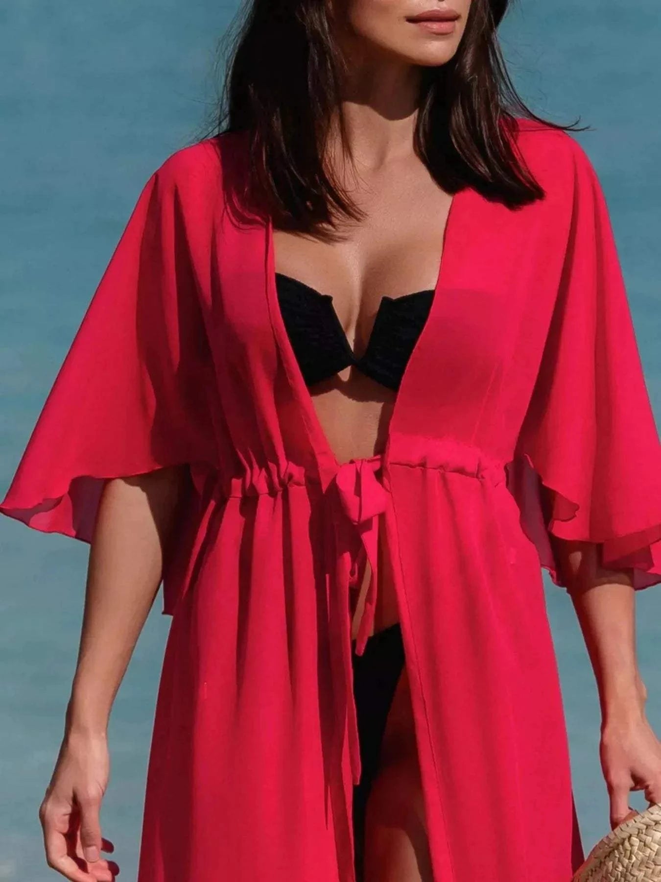 Solid Color Cover-Up for Women - Stylish Flutter Sleeve Beachwear and Swimwear Accessory - Redemption By Ashley North