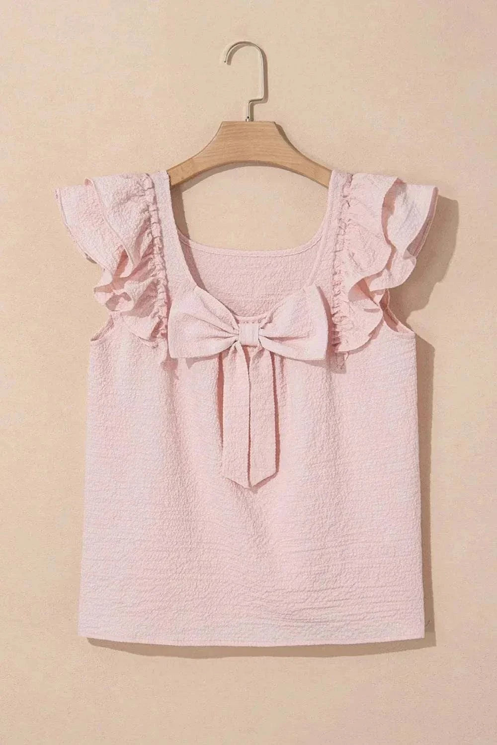 Textured Bow Knot Blouse with Frilled Butterfly Sleeves - Redemption By Ashley North