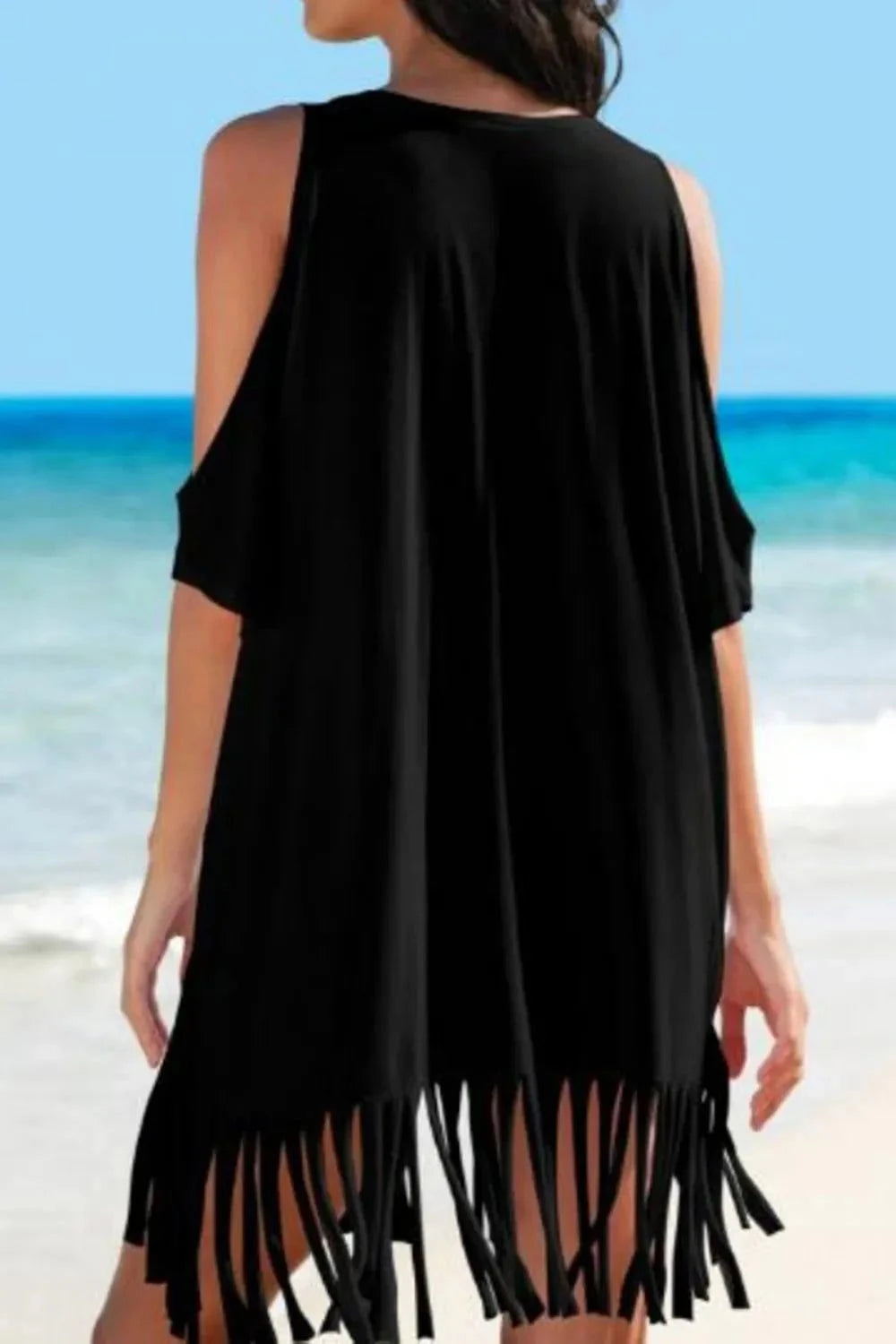 Fringe V-Neck Cold Shoulder Cover Up - Redemption By Ashley North