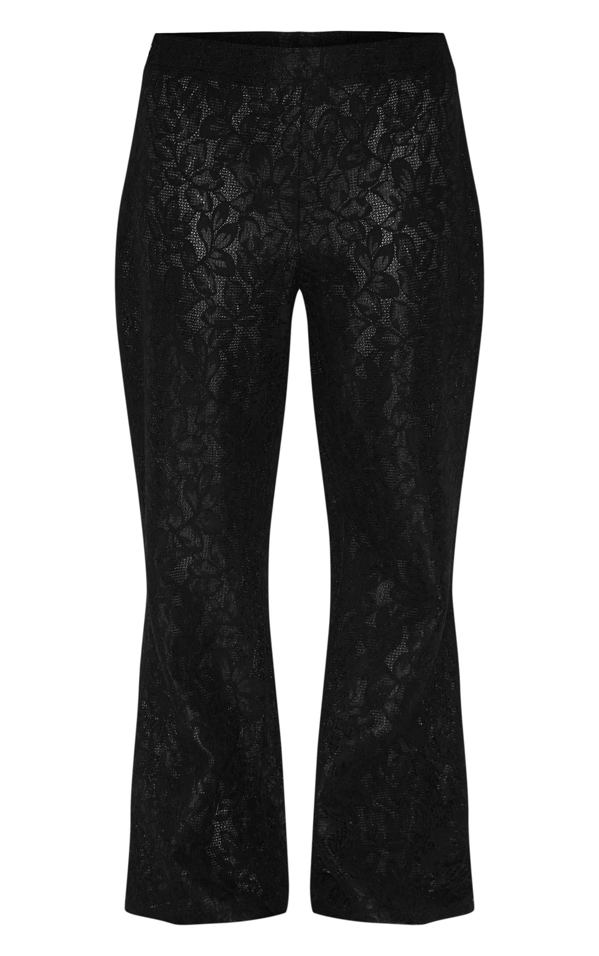 Plus Black Sheer Lace Flared Leg TrouserFinished with intricate detailing, these trousers are made from a black sheer lace material with a flattering flared high waisted fit. For the perfect co-ord, style Redemption By Ashley NorthPlus Black Sheer Lace