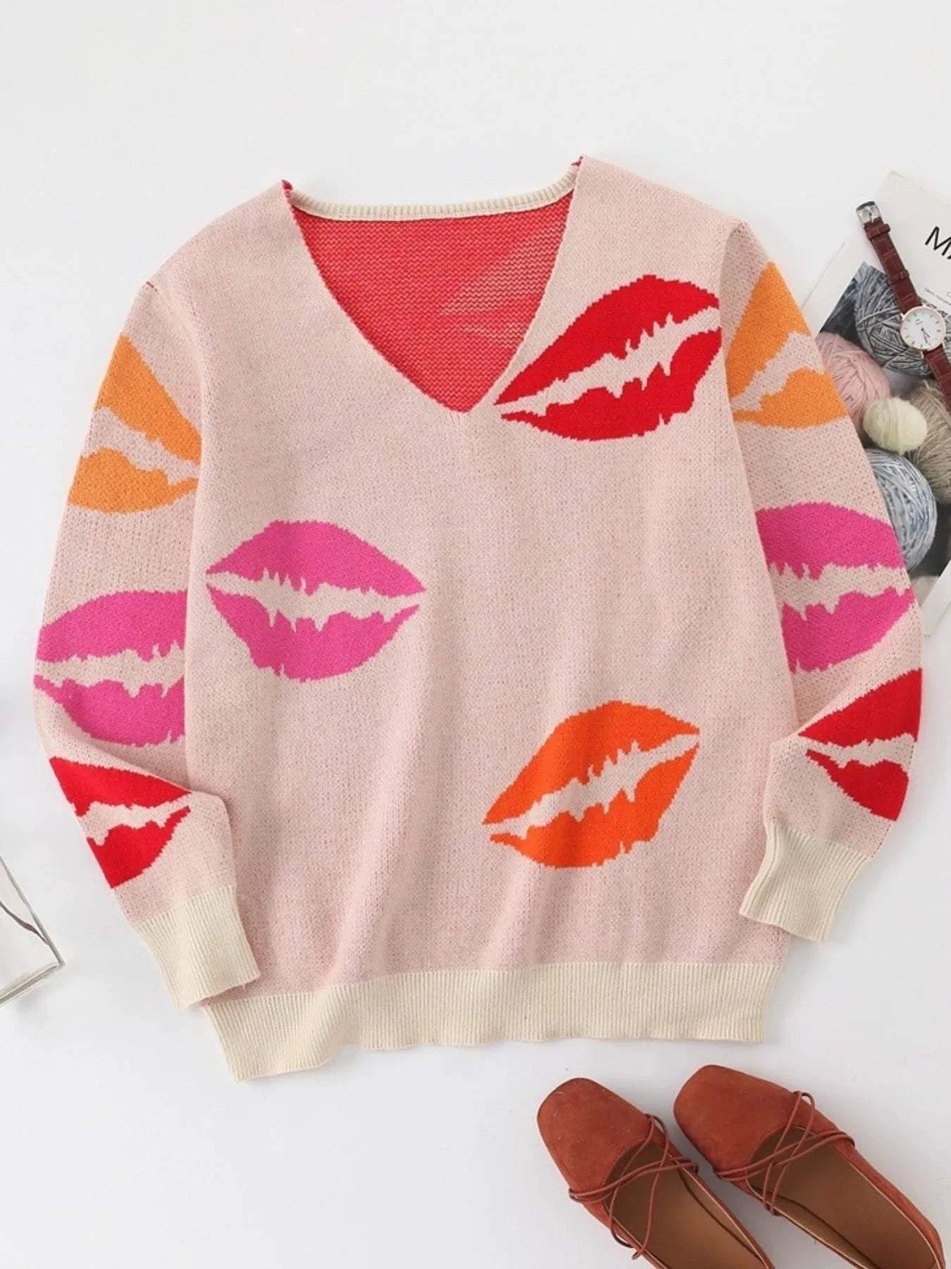 Colorful V Neck Sweater for Stylish Comfort.