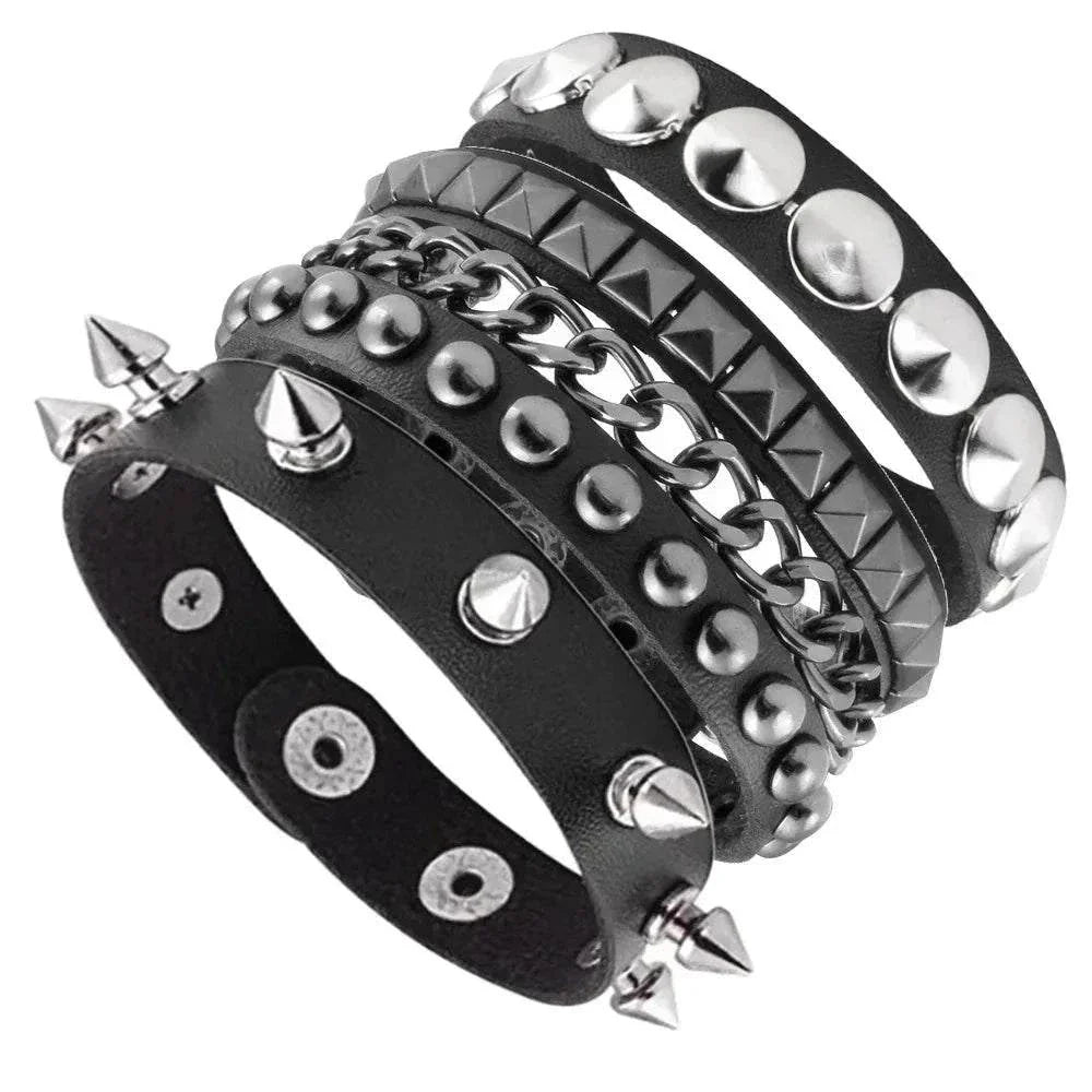 New 3PCS/Set Goth Emo Leather Bracelets for Men Women Punk Gothic Spike Rivets PU Leather Bangles Party Jewelry Gift - Redemption By Ashley North