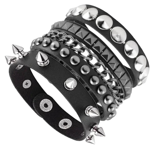 New 3PCS/Set Goth Emo Leather Bracelets for Men Women Punk Gothic Spike Rivets PU Leather Bangles Party Jewelry Gift - Redemption By Ashley North