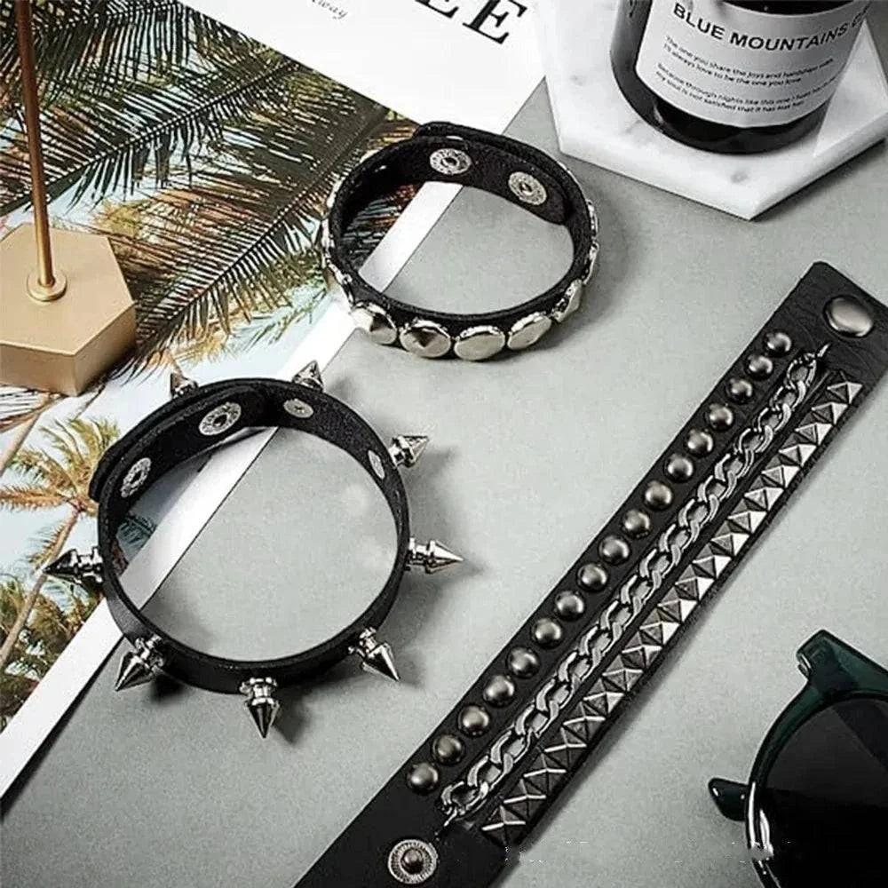 New 3PCS/Set Goth Emo Leather Bracelets for Men Women Punk Gothic Spike Rivets PU Leather Bangles Party Jewelry Gift - Redemption By Ashley North