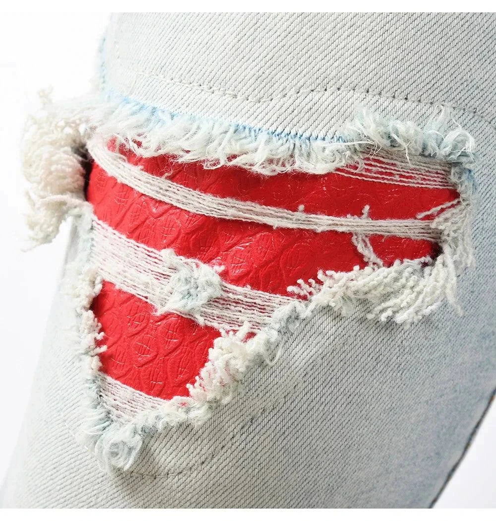 Blue Red Embroidered Snake Patch Jeans - Redemption By Ashley North
