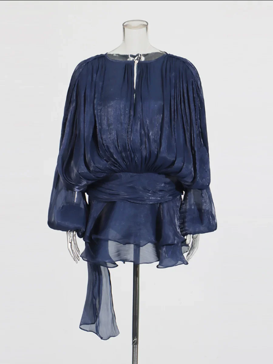 TWOTWINSTYLE V Neck Lace Up Mini Dress for Women - Solid Blouse Long Sleeve Spliced Lace Up Sweet Style Fashion - Redemption By Ashley North