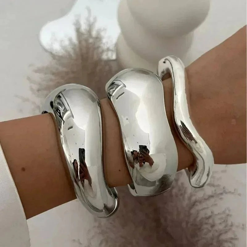 Wide Cuff Punk Metal Bangles Geometric Gold Silver Jewelry for Women and Men - Redemption By Ashley North