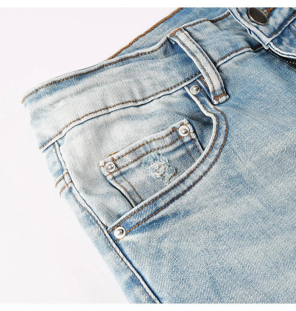 Blue Red Embroidered Snake Patch Jeans - Redemption By Ashley North