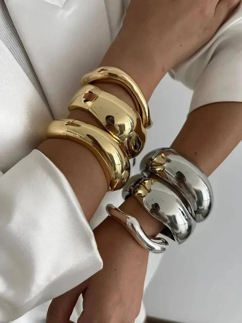 Wide Cuff Punk Metal Bangles Geometric Gold Silver Jewelry for Women and Men - Redemption By Ashley North