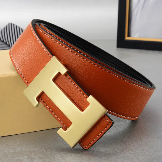 2024 New Casual Men's Belt High Quality Designer Genuine Second Cow Leather Belts Strap Male Metal Smooth Buckle Fashion - Redemption By Ashley North