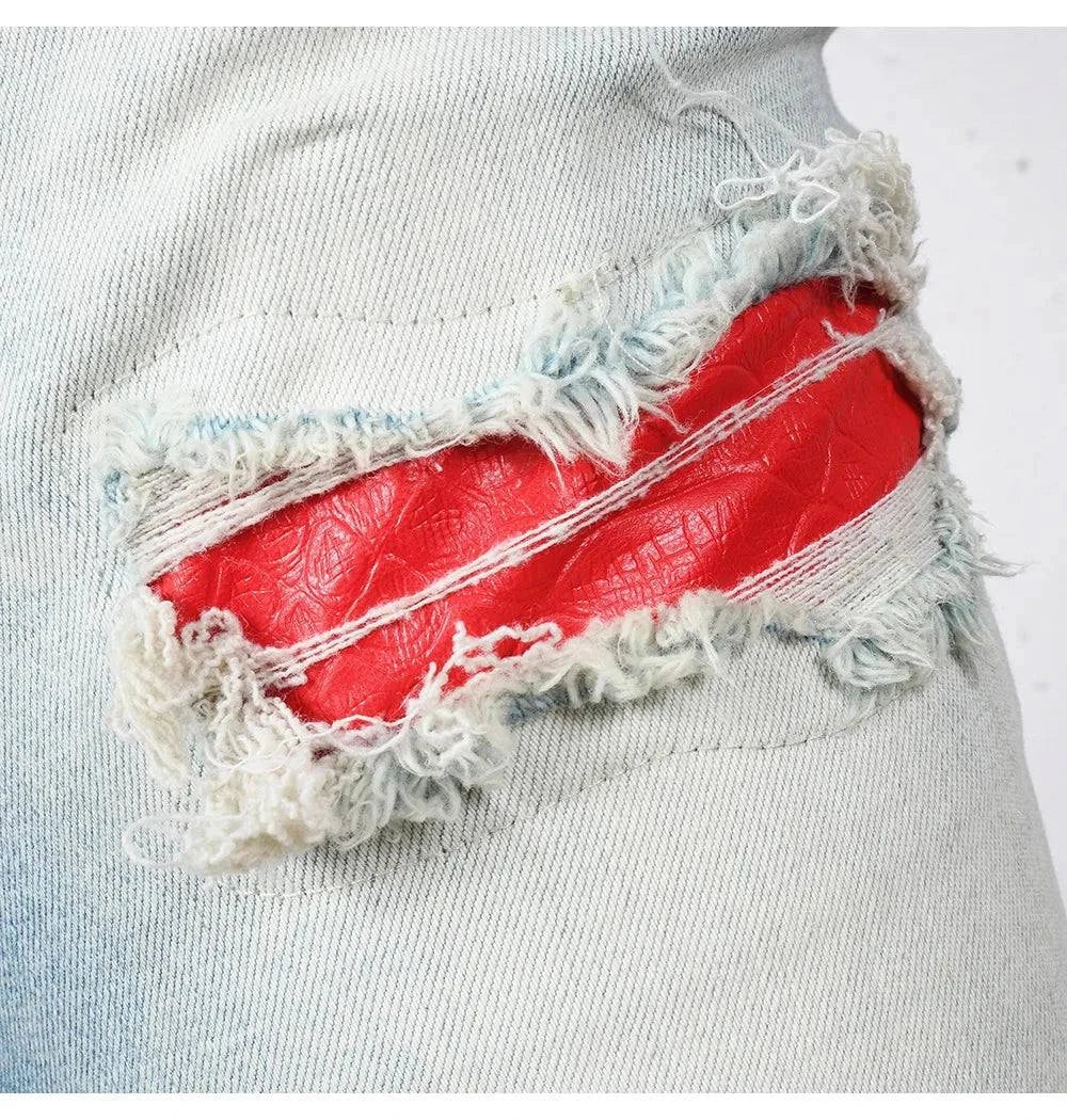 Blue Red Embroidered Snake Patch Jeans - Redemption By Ashley North