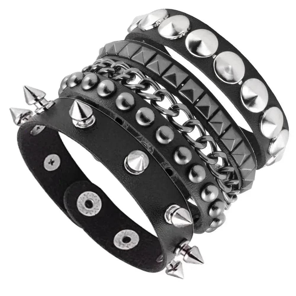 New 3PCS/Set Goth Emo Leather Bracelets for Men Women Punk Gothic Spike Rivets PU Leather Bangles Party Jewelry Gift - Redemption By Ashley North