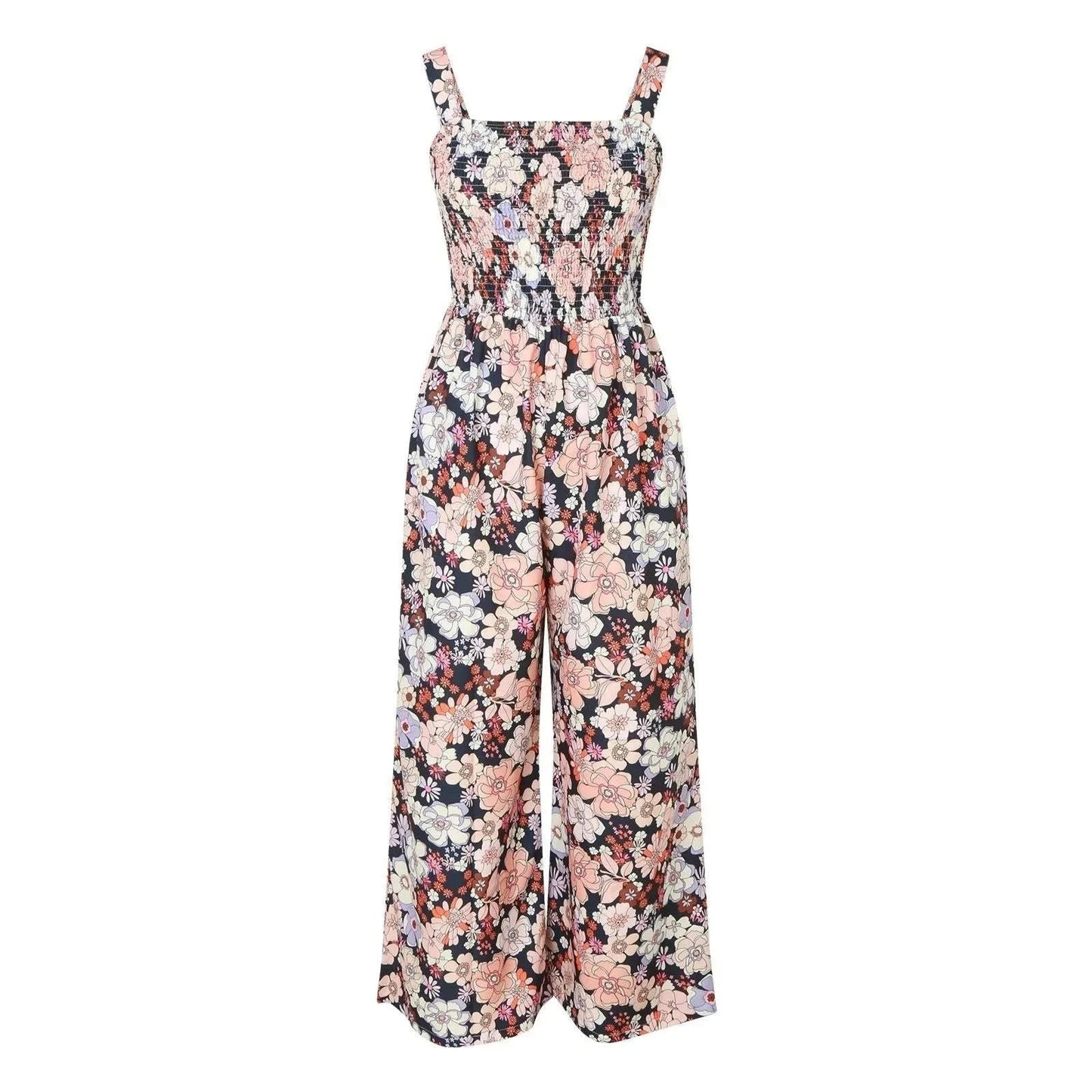 Floral jumpsuit with pockets sleeveless design and vibrant floral pattern from Bloom & Move Collection