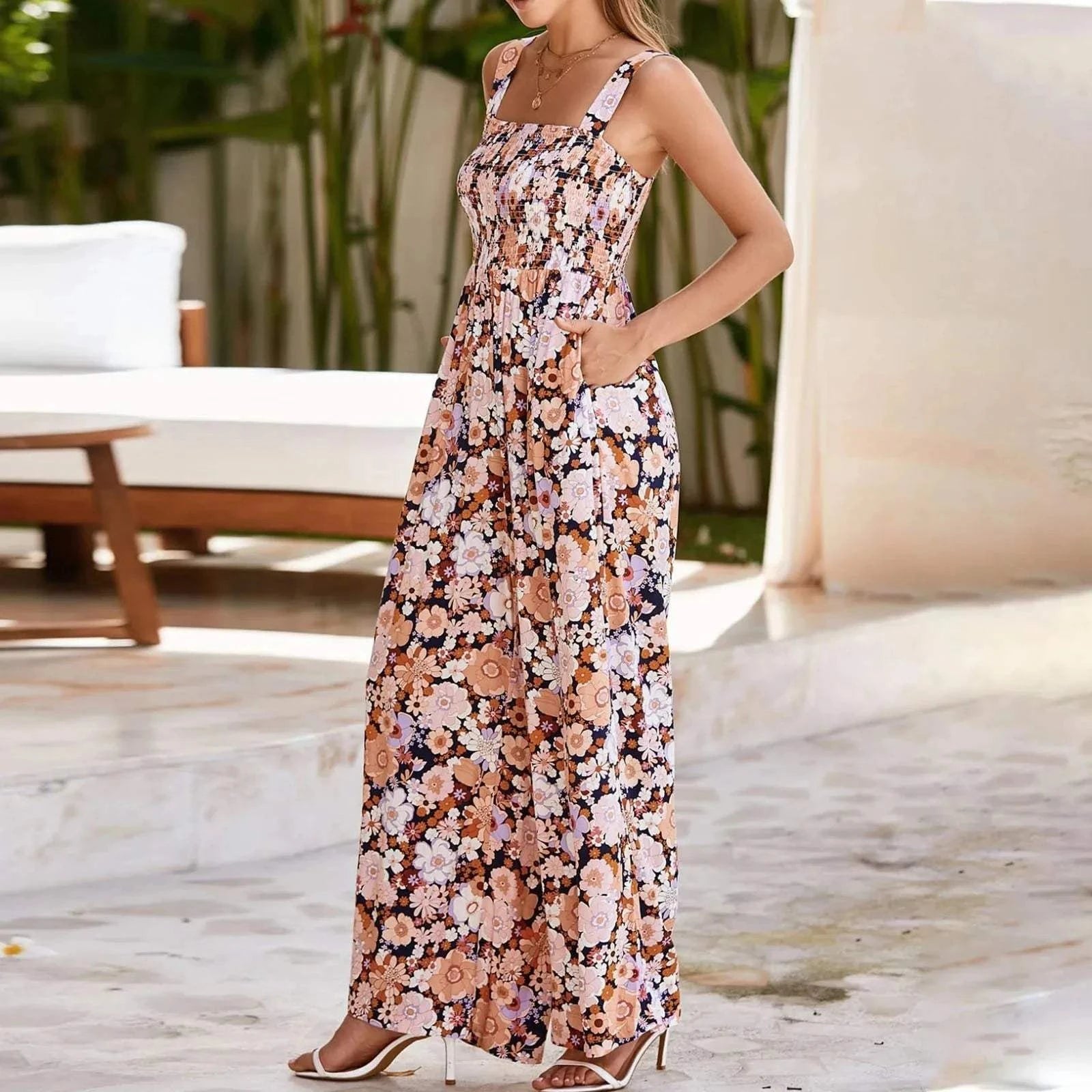 Floral Jumpsuit with Pockets - Bloom & Move Collection - Redemption By Ashley North