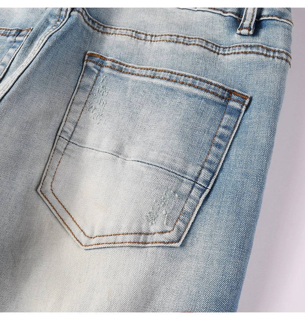 Blue Red Embroidered Snake Patch Jeans - Redemption By Ashley North