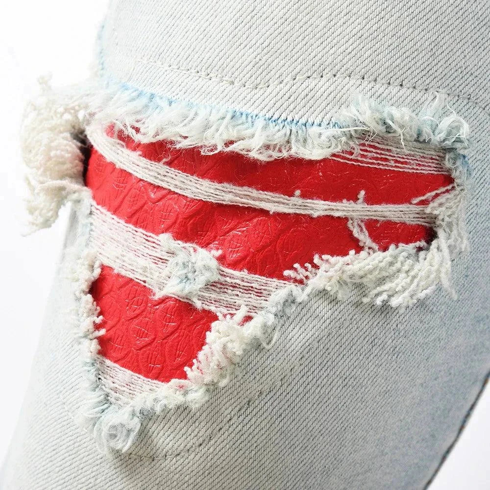 Blue Red Embroidered Snake Patch Jeans - Redemption By Ashley North