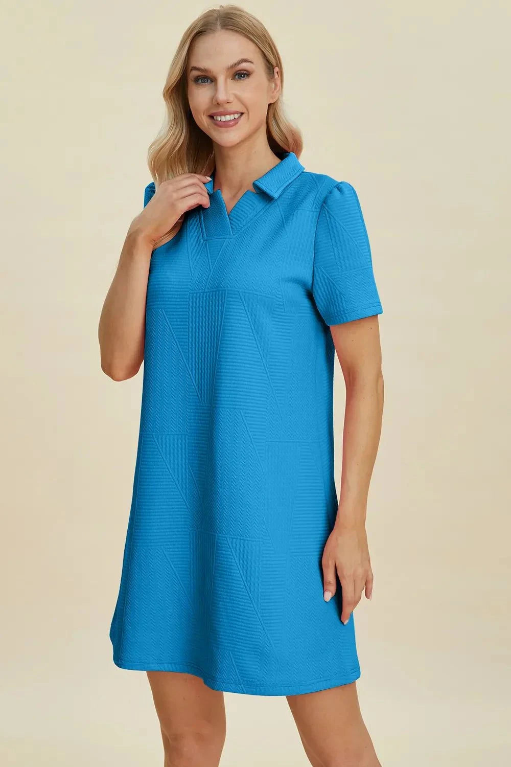 Short Sleeve Texture Dress - Double Take Full Size Fashion - Redemption By Ashley North