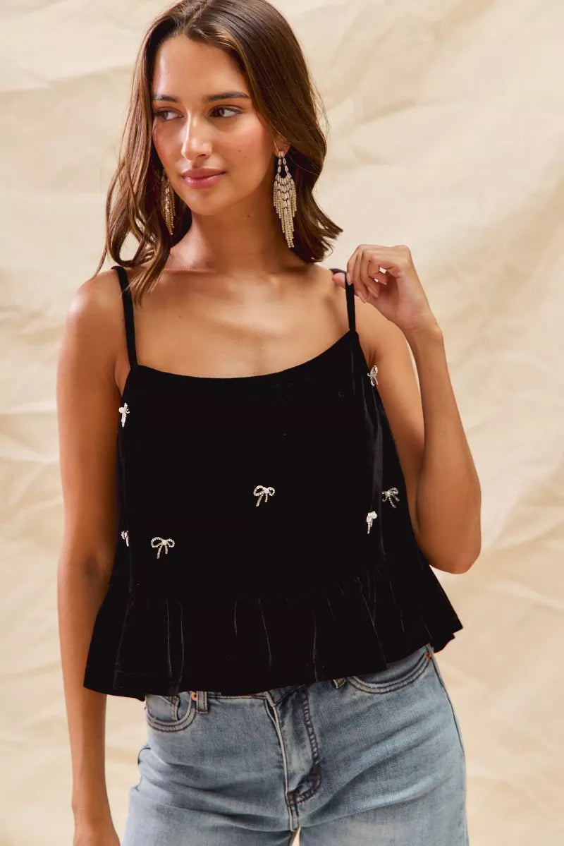 SO ME Holiday Velvet Ribbon Rhinestone Christmas Top.