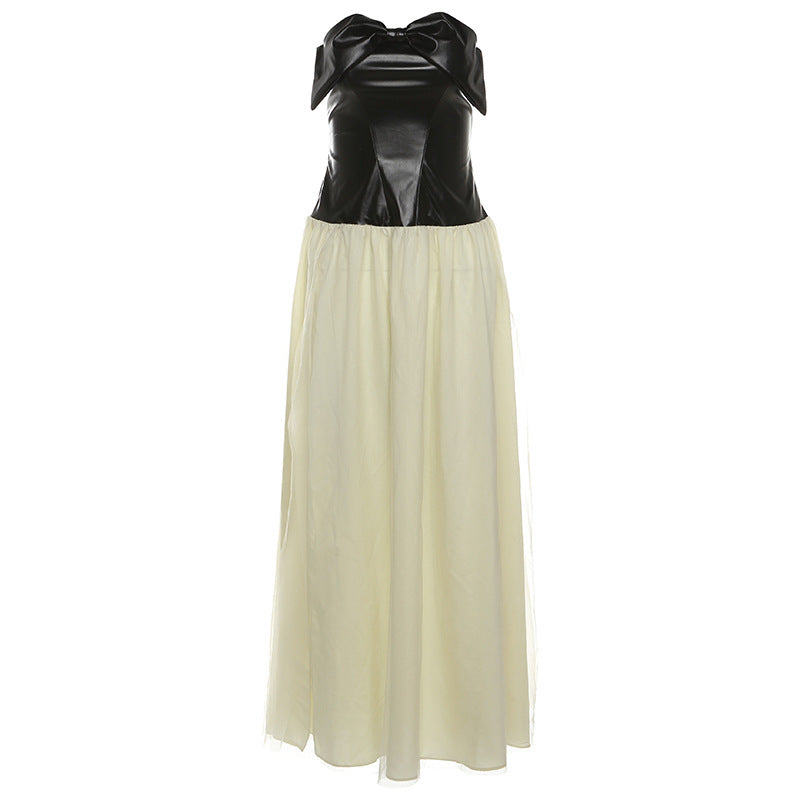 Sexy Mesh Leather Dress - PU Leather Collar Bandeau Slim-fit Dress for Women - Redemption By Ashley North