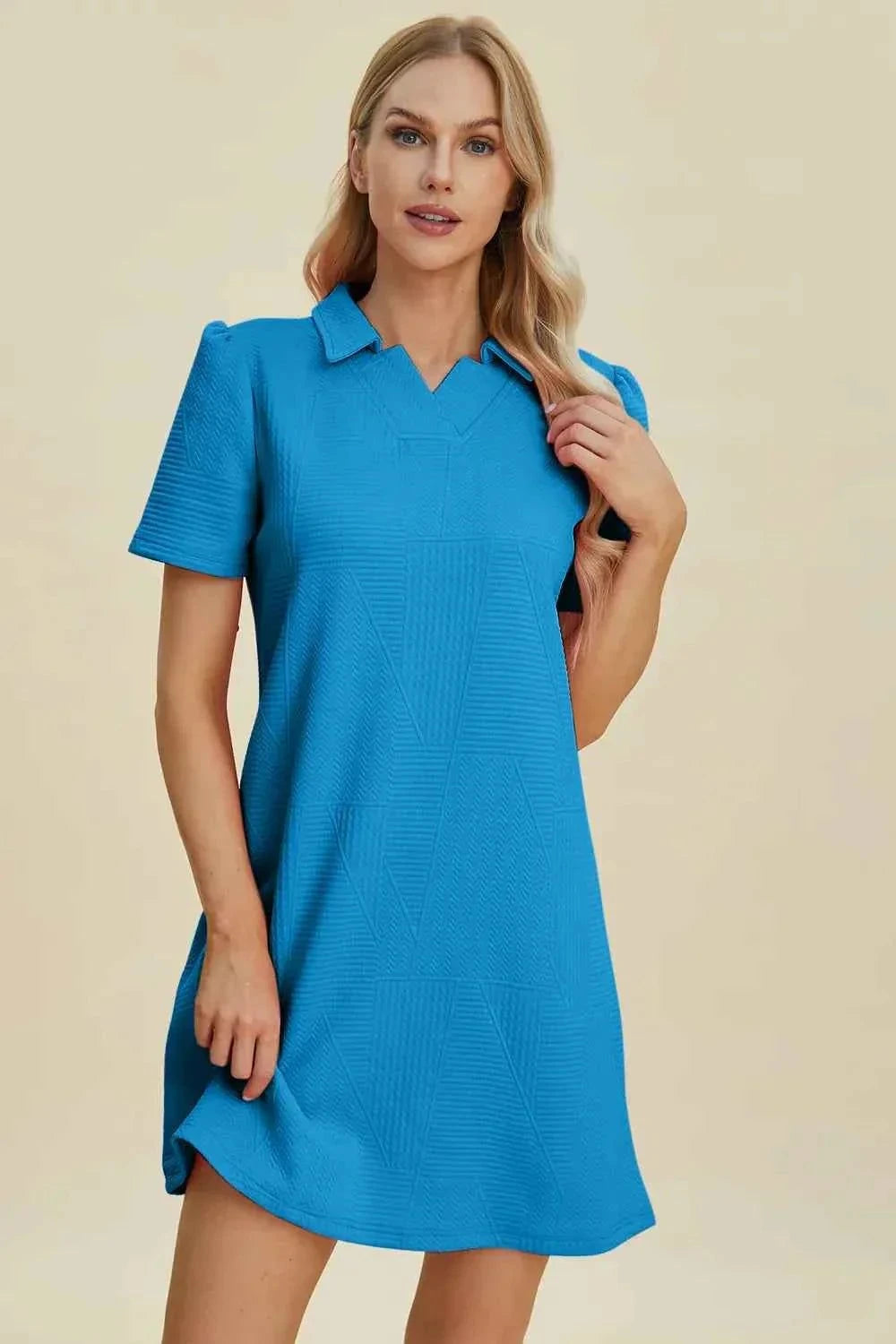 Short Sleeve Texture Dress - Double Take Full Size Fashion - Redemption By Ashley North