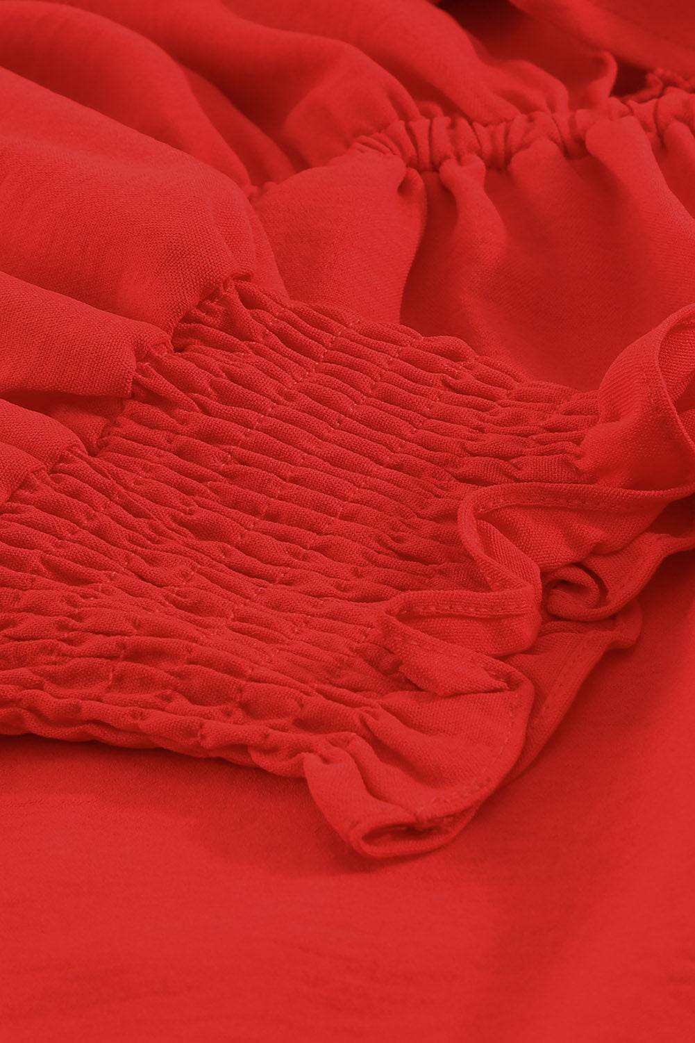 Tied Flounce Sleeve Plunge RomperPattern type: Solid
Style: Sexy
Features: Tie, Pockets
Neckline: Plunge
Length: Short
Sleeve length: Long sleeves
Sleeve type: Lantern sleeves
Material composition: Redemption By Ashley NorthTied Flounce Sleeve