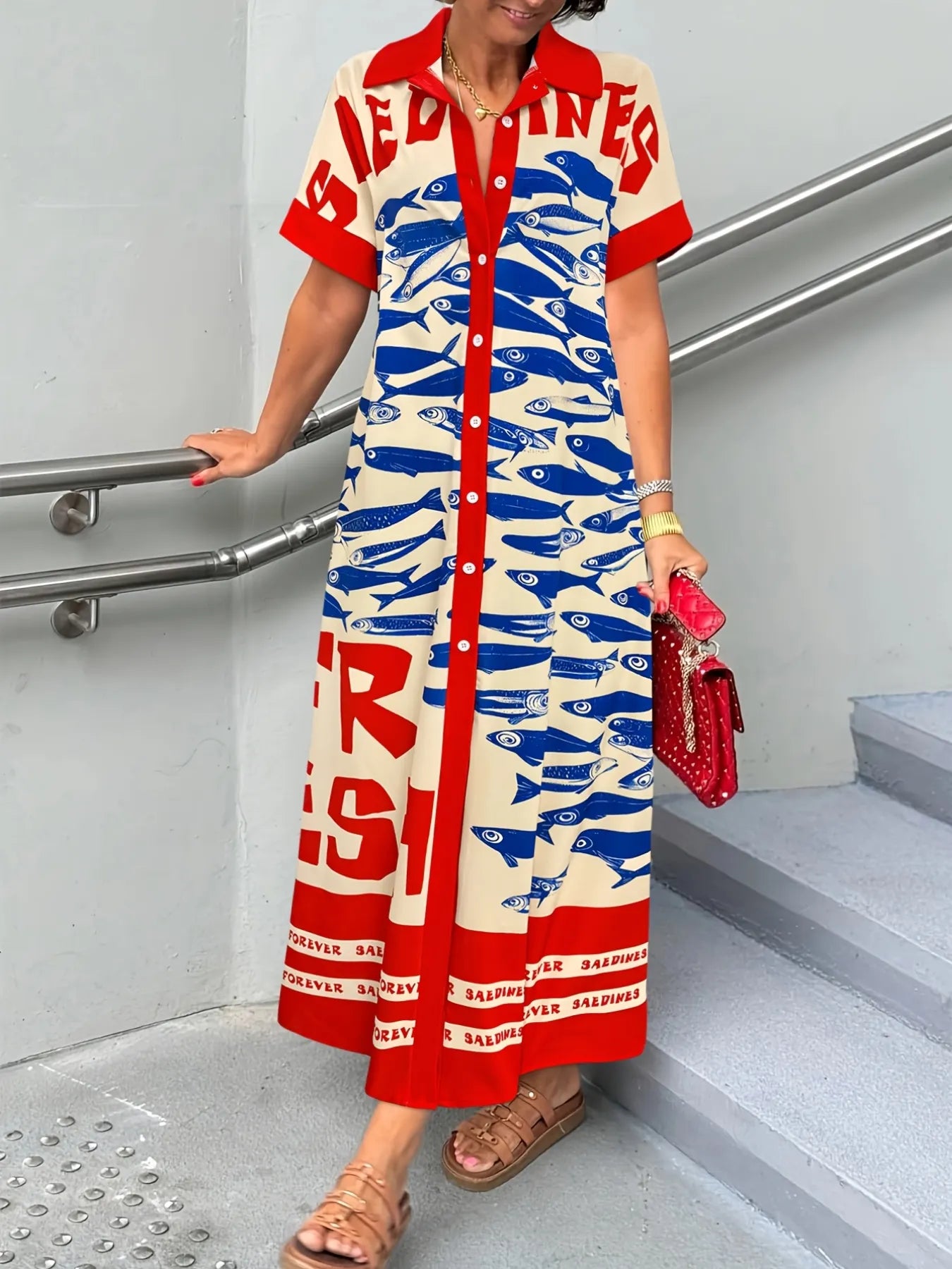 Printed Button Down Shirt Dress - Stylish and Versatile Fashion Essential.