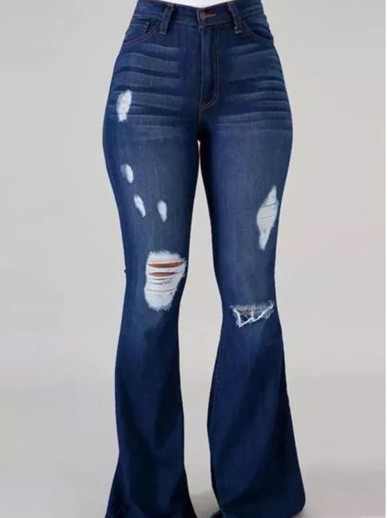 Full Size Plus Size Distressed Flare Jeans with Raw Hem.