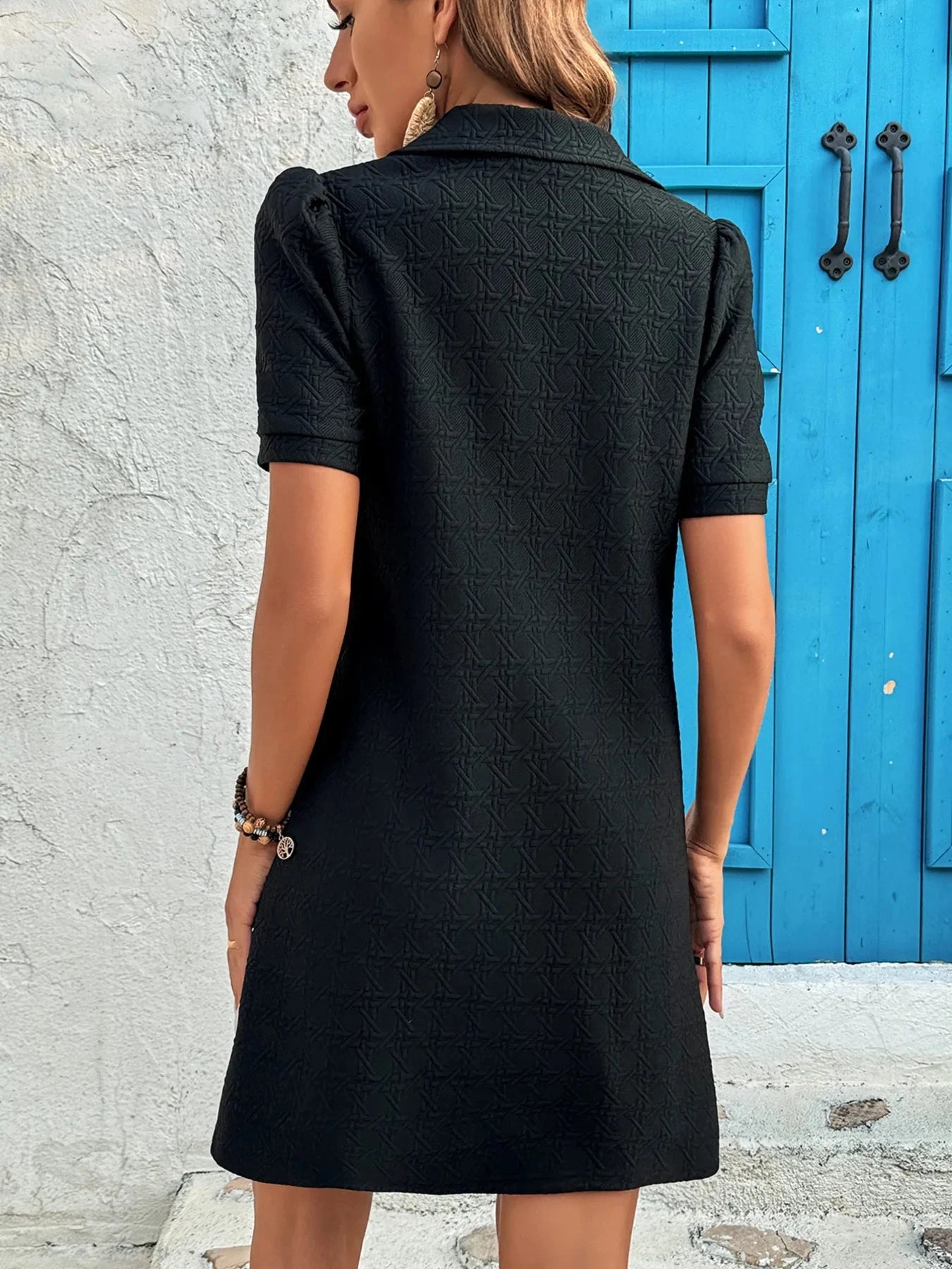 Zip Collar Mini Dress - Short Sleeve Casual Mini Dress - Redemption By Ashley North