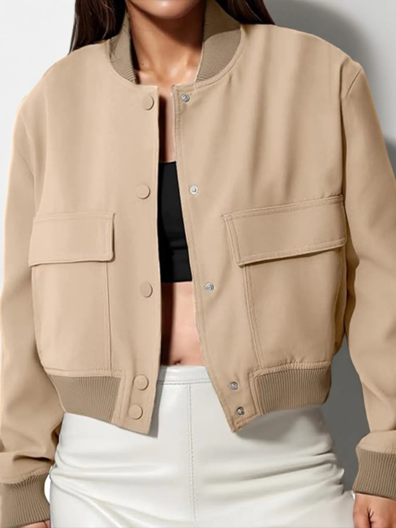Plus Size Cropped Jacket with Snap Down Feature for Stylish Comfort - Perfect for Effortless Style - Redemption By Ashley North