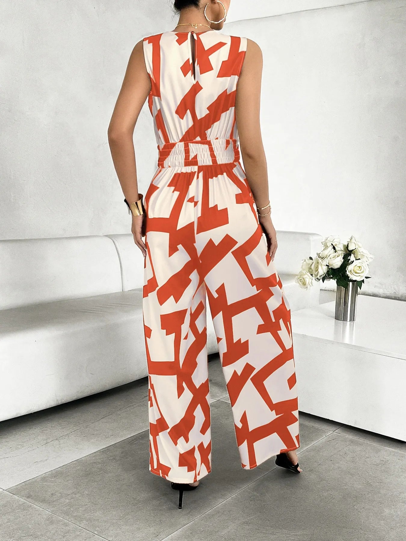 Printed Wide Leg Jumpsuit.