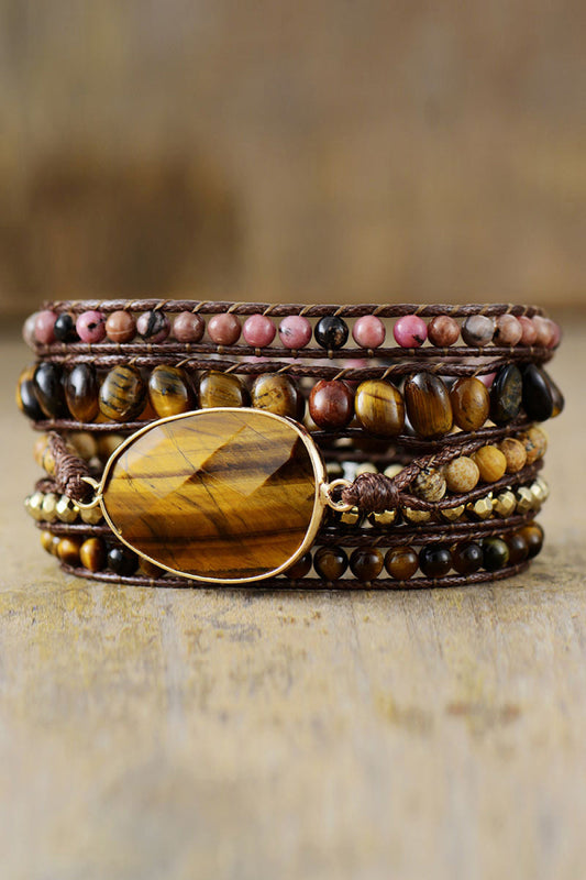 Natural Stone Layered Bracelet with tiger eye and mixed stone beads, modern style jewelry accessory
