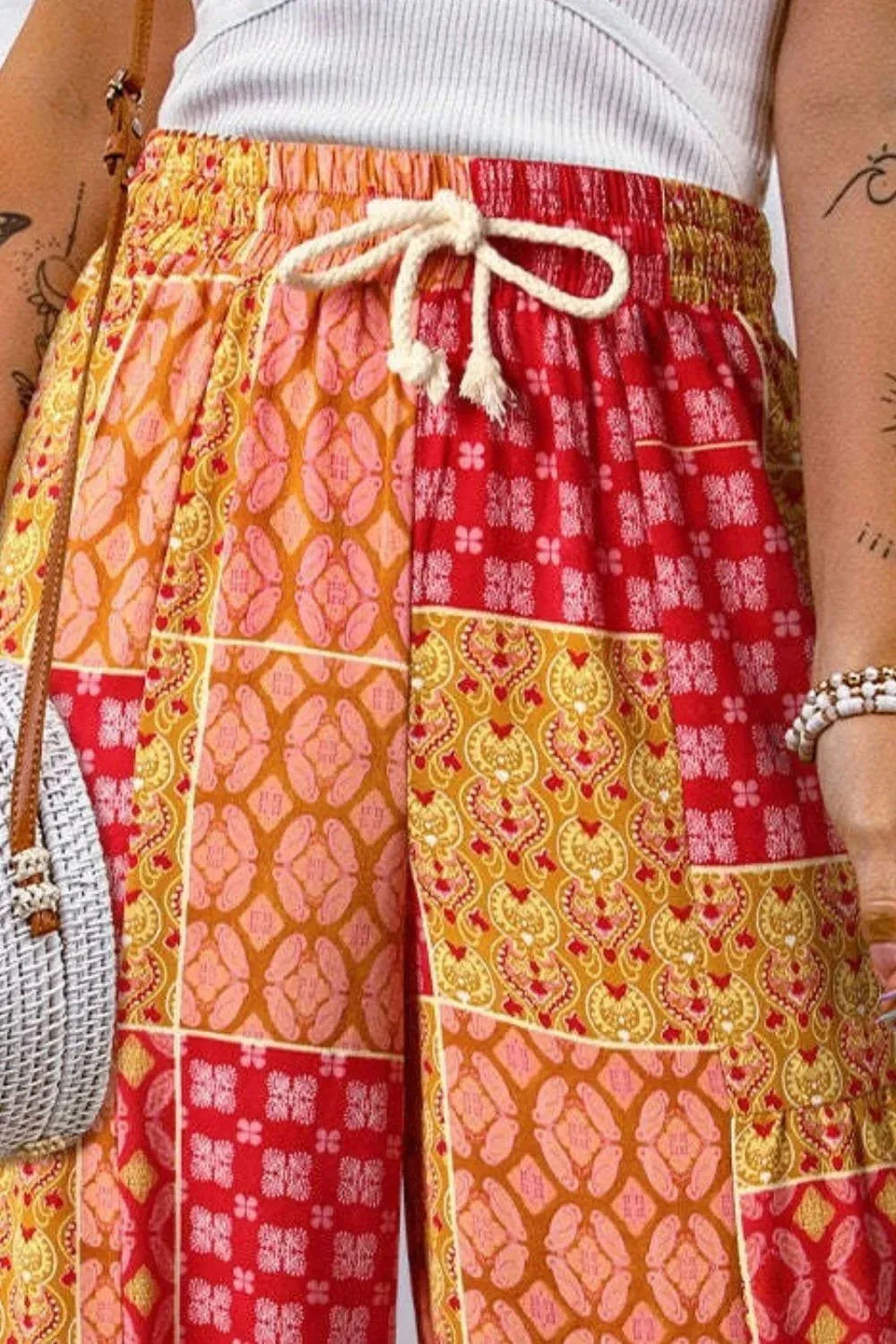 Full Size Drawstring Wide Leg Pants - Printed Women's Fashion Trousers - Redemption By Ashley North