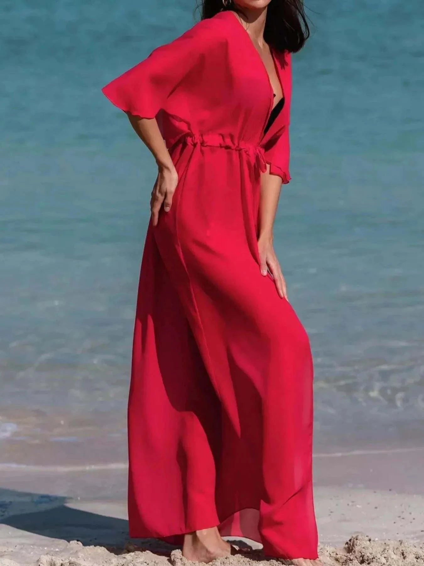 Solid Color Cover-Up for Women - Stylish Flutter Sleeve Beachwear and Swimwear Accessory - Redemption By Ashley North