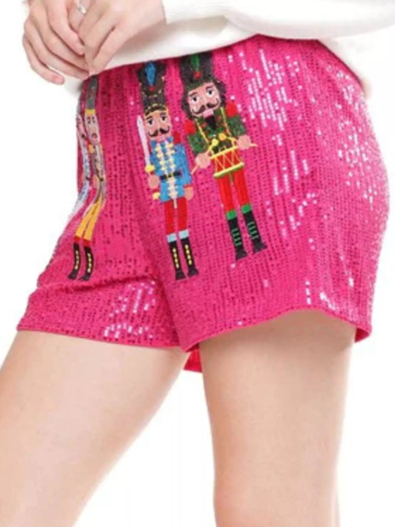 Christmas Sequined Nutcracker Shorts.