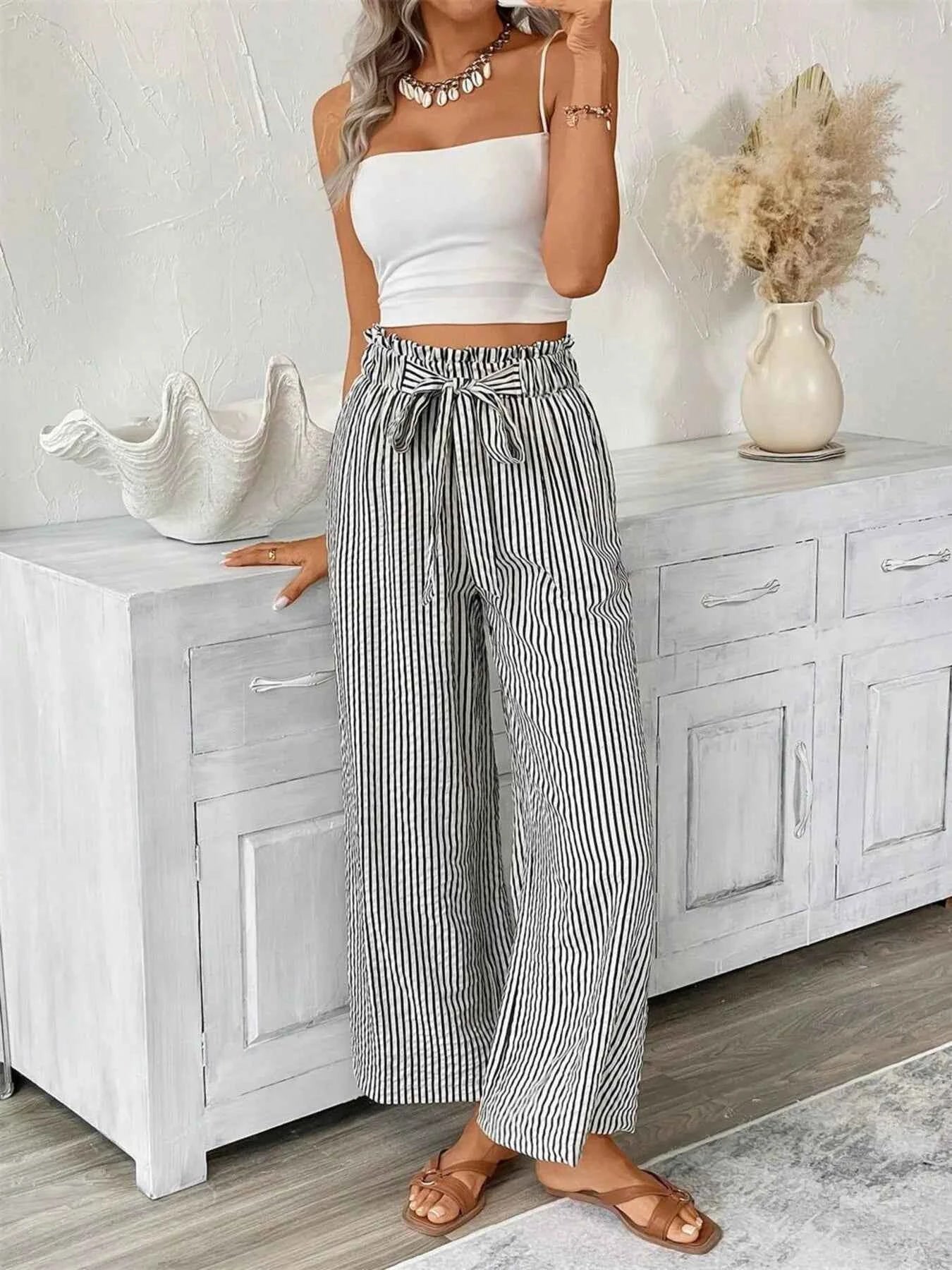 Full Size Plus Size Wide Leg Pants - Stylish Striped Design - Redemption By Ashley North