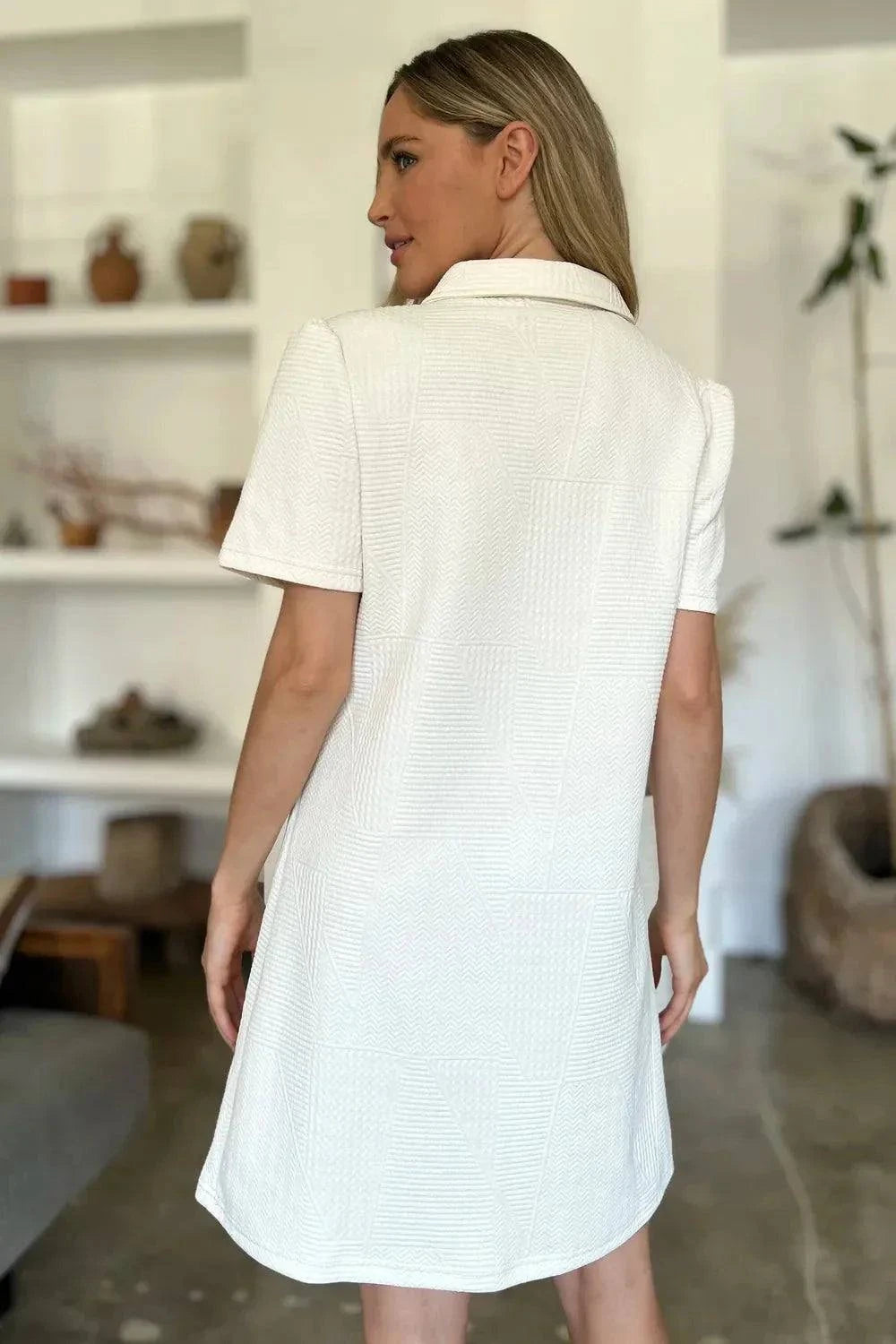 Short Sleeve Texture Dress - Double Take Full Size Fashion - Redemption By Ashley North