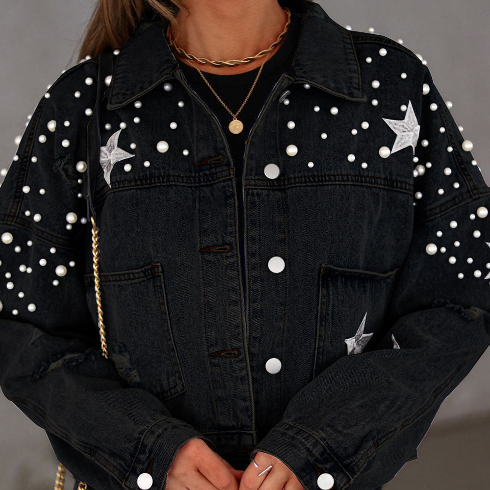 Bead Detail Denim Jacket for Chic and Trendy Style.