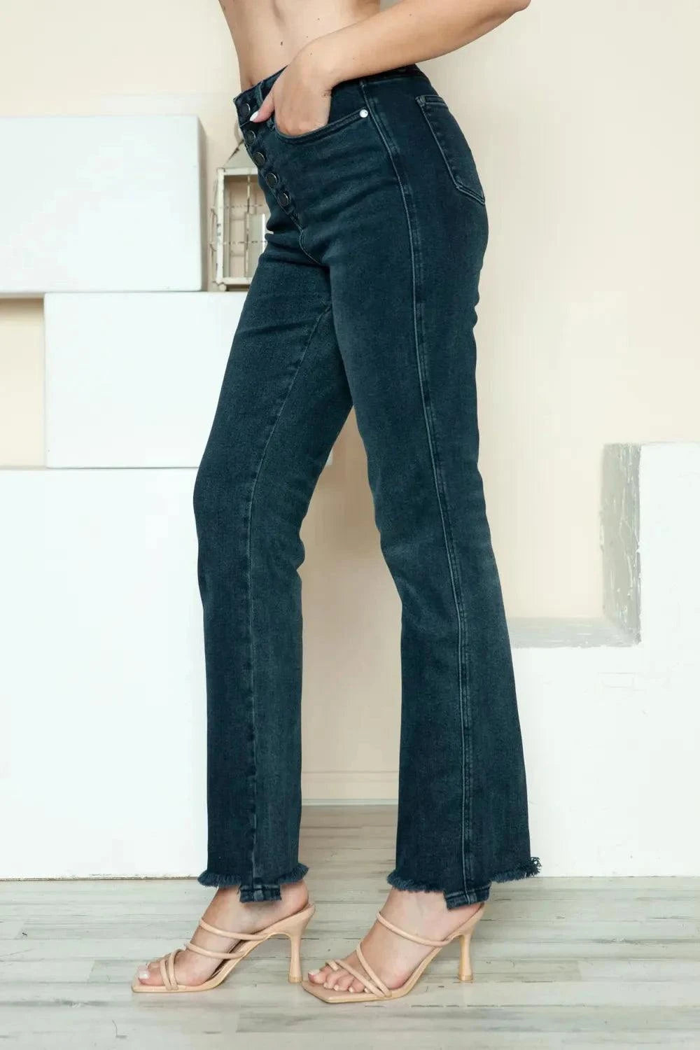 Judy Blue Straight Jeans Full Size Button Fly Hem Destroyed Style - Redemption By Ashley North