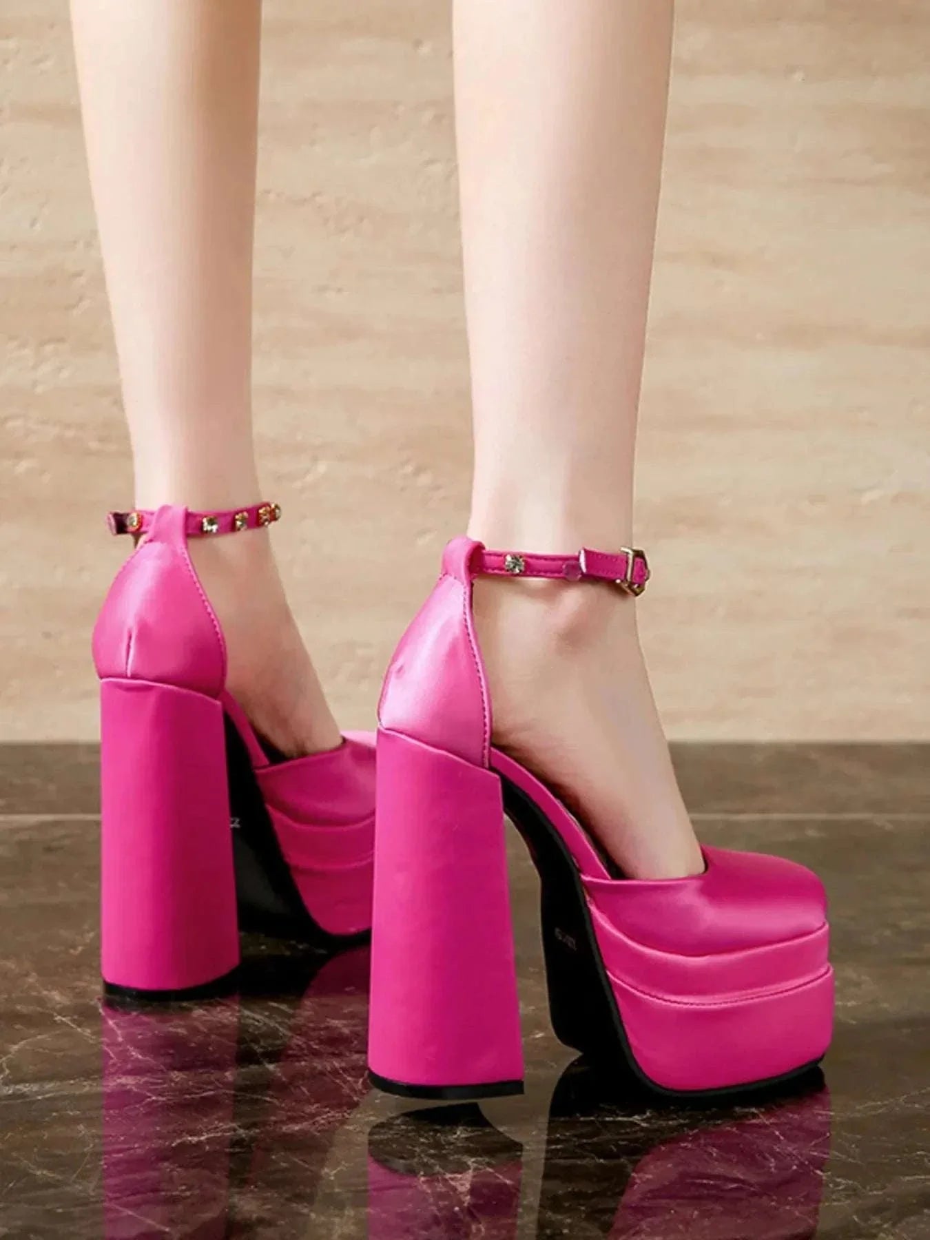 Platform High Heel Pumps with Ankle Strap - Redemption By Ashley North