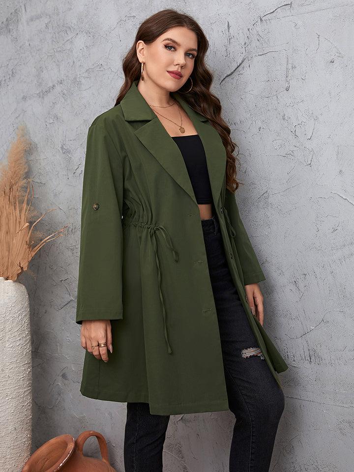 Honey Plus Size Trench Coat with Lapel Collar and Roll-Tab Sleeves - Redemption By Ashley North