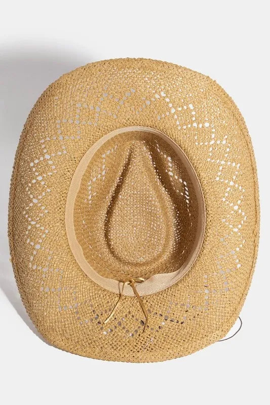 Fame Turquoise and Shell Star Beads Strap Western Straw Hat.