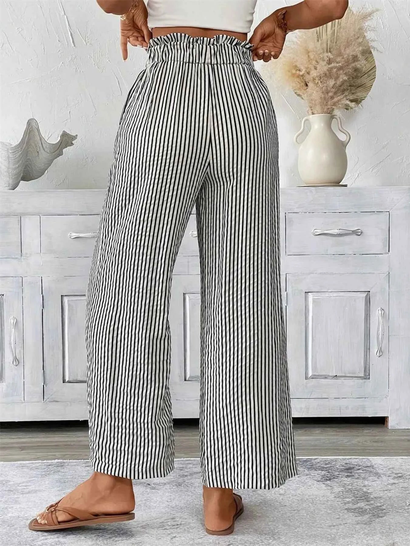Full Size Plus Size Wide Leg Pants - Stylish Striped Design - Redemption By Ashley North