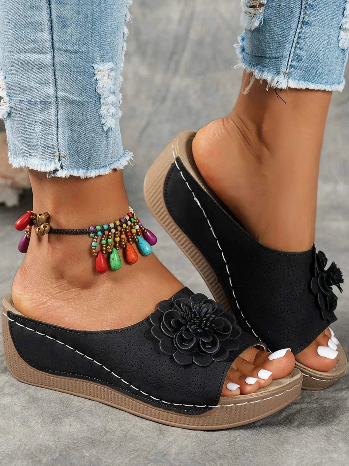 Flower Peep Toe Wedge Sandals for Stylish Comfort - Redemption By Ashley North