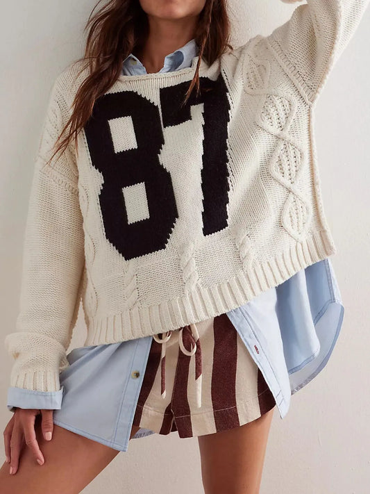 Number 81 Oversized Cable Knit Sweater.