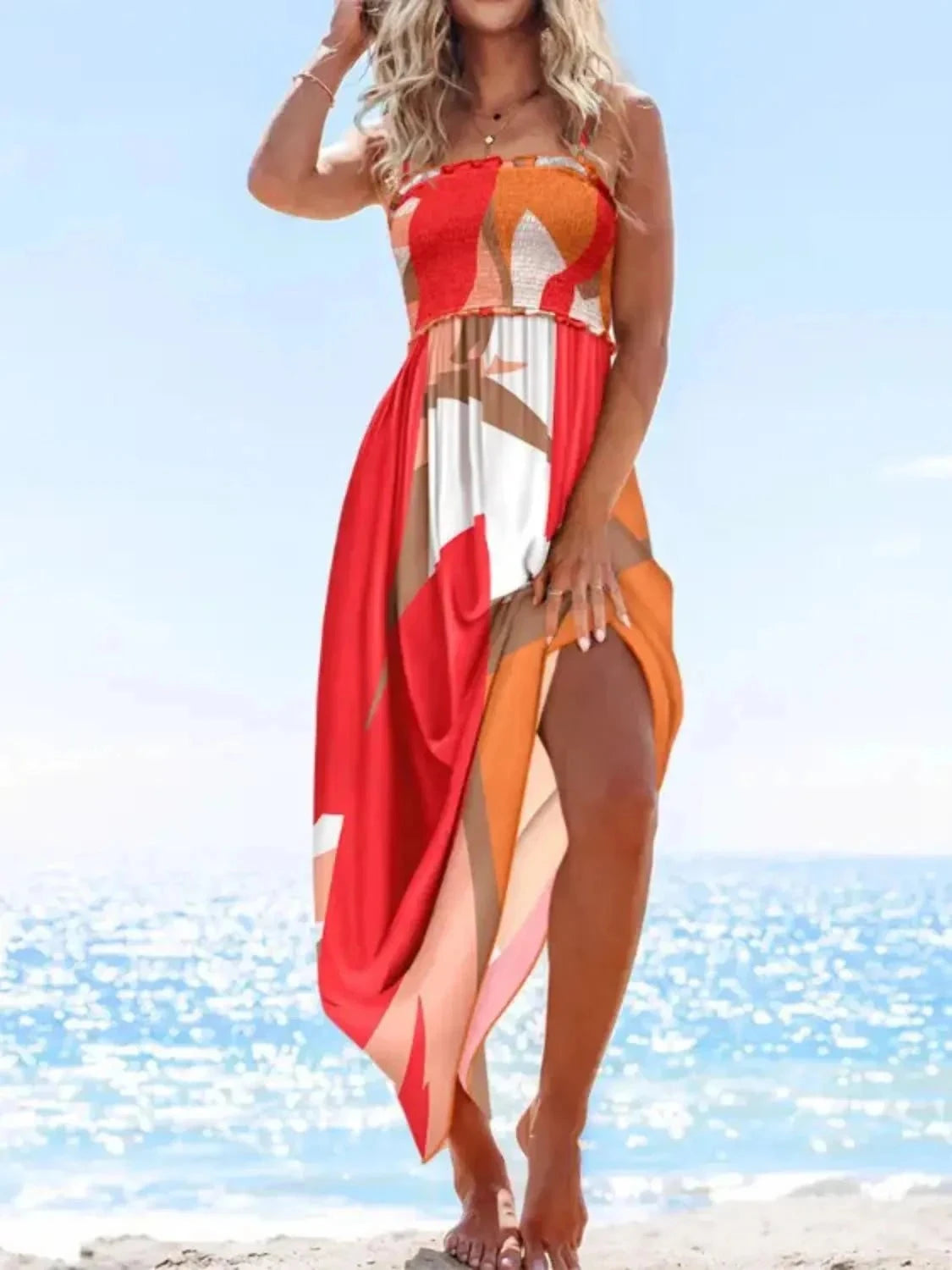 Printed Maxi Cami Dress with Smocked Detail - Redemption By Ashley North